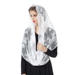 BEAUTELICATE Mantilla Katolik Kadın Dantel Şal Duvak Başörtüsü Stola Siyah Beyaz Kilise Mass Latin Şapel Gelin Yas V101 için, Beyaz, Ölçü Birimi