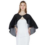 BEAUTELICATE Şifon Stola Kadın Kutlama Şifon Şal Cape Bolero Örgü Ceket Düğün Gelin Abiye Gelin Elbisesi Gelin Elbisesi Yaz için, Uzun tarz - siyah, Tek Beden
