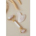 beautifulnaturelstones Pembe Kuvars Doğal Taşı Roller Ve Kalpli Gua Sha Masaj Takımı 520pemberoller