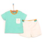 Bebbek Baby Shark Cep Detaylı Erkek Bebek Açık Yeşil Tshirt Şort Takım