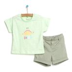 Bebbek Dino Party Erkek Bebek Açık Yeşil Tshirt Şort Takım