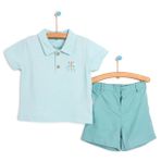 Bebbek Surfing Polo Yaka Şık Takım Erkek Bebek Turkuaz Tshirt Şort