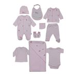 Bebbemini Yenidoğan Kız Bebek Hastane Çıkışı Lüks%100 Naturel Pamuk Gül Nakışlı Tulum Battaniye Zıbın Set 50 Cm 0-1 Ay (Pembe)