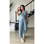 Bebe Mavi Omuz Vatka Detaylı Crop Bluz - Pantolon Takım