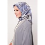 Bebe Mavisi Lotus Çiçek Twill İpek Eşarp