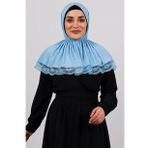 Bebe Mavisi Pratik Hazır Geçmeli Tesettür Eşarp Viskon Kumaş Çıtçıtlı Dantelli 2105_11