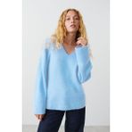 Bebe Mavisi V Yaka Oversize Kadın Triko Kazak MG2149