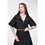BEBE PLUS Geometrik Dikiş Detaylı Siyah Crop Bluz - Siyah
