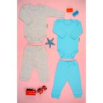 Bebe Tospik Pamuklu Yumuşak Kız - Erkek Bebek Uzun Kollu 2li Takım - Mavi - 3 - 6 Ay
