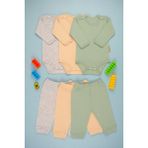 Bebe Tospik Pamuklu Yumuşak Kız - Erkek Bebek Uzun Kollu 3lü Takım - Yeşil - 6 - 9 Ay