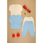 Bebe Tospik Pamuklu Yumuşak Kız - Erkek Bebek Uzun Kollu Omuz Çıtçıt 2li Takım - Bebe Mavi - 9 - 12 Ay