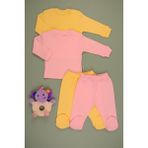 Bebe Tospik Pamuklu Yumuşak Kız - Erkek Bebek Uzun Kollu Omuz Çıtçıt Patikli 2li Takım - Pembe - 3 - 6 Ay