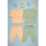 Bebe Tospik Pamuklu Yumuşak Kız - Erkek Bebek Uzun Kollu Omuz Çıtçıt Patikli 2li Takım - Yeşil - 6 - 9 Ay