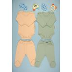 Bebe Tospik Pamuklu Yumuşak Kız - Erkek Bebek Uzun Kollu Patikli 2li Takım - Haki - 9 - 12 Ay