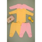 Bebe Tospik Pamuklu Yumuşak Kız - Erkek Bebek Uzun Kollu Patikli 2li Takım - Pembe - 6 - 9 Ay