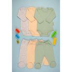 Bebe Tospik Pamuklu Yumuşak Kız - Erkek Bebek Uzun Kollu Patikli 3lü Takım - Gri - 6 - 9 Ay