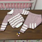 Bebe Yaka Bodyli Çizgili Triko Üçlü Alt Üst Takım - ANG2828-LILA-3 - 6 Ay Lila