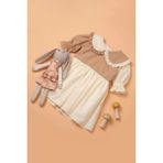 Bebe Yaka Fiyonklu Kız Çocuk Elbise, Kız Çocuk Elbise - Krem - Kahve - 3 - 4 Yaş