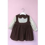 BEBE YAKA PİLELİ ÇİÇEKLİ KAHVE KIZ ÇOCUK BEBEK ELBİSE