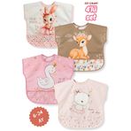 Bebechi 4'Lü Set Tavşan-Ceylan-Kuğu-Sevimli Ayı Kısa Kollu Bağlamalı Ayarlanabilir Sıvı Geçirmez Aktivite ve Mama Önlüğü