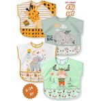 Bebechi 4'Lü Set Zürafa-Koala-Fil-Geyik Kısa Kollu Bağlamalı Ayarlanabilir Sıvı Geçirmez Aktivite ve Mama Önlüğü