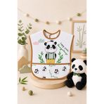 Bebechi Panda Desenli Cepli (KOLSUZ) Su Geçirmez Bebek Mama Önlüğü