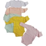 Bebedino Uzun Kollu Çıtçıtlı Badi Bisiklet Yaka Body Hava Alır Kumaş Düz Renk Zıbın (5li Paket) 0-48 Ay Arası10 - 1 - 2 Yaş - Beyaz - Pembe - Sarı
