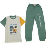 Bebegen Erkek Çocuk Ekru Yeşil Yakalı Kamp Baskılı Pijama Takımı - 6 - 7 Yaş - Renkli