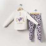 Bebegen Kız Çocuk Ekru Mor Cool Kalp Baskılı 2'li Pijama Takımı - 1 - 2 Yaş - Renkli