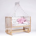 Bebeget D12 60X120 cm Süper Ahşap 4 Kademeli Anne Yanı Sallanır Uyku Seti ve Bebek Beşiği