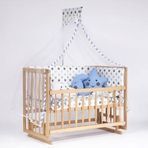 Bebeget D13 60X120 cm Süper Ahşap Doğal Beşik 4 Kademeli Anne Yanı Sallanır Uyku Seti ve Bebek Beşiği