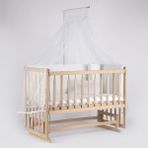 Bebeget Full Organik Ahşap Beşik Anne Yanı Sallanır Beşik 60X120CM+BEYAZ Uyku Set+Yatak - Ceviz