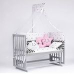 Bebeget G11 60x120 cm Süper Natural Ahşap 4 Kademeli Gri Anne Yanı Sallanır Uyku Seti Yatak ve Bebek Beşiği