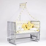 Bebeget G2 60x120 cm Süper Natural Ahşap 4 Kademeli Gri Anne Yanı Sallanır Uyku Seti Yatak ve Bebek Beşiği