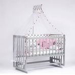Bebeget G5 60x120 cm Süper Natural Ahşap 4 Kademeli Gri Anne Yanı Sallanır Uyku Seti Yatak ve Bebek Beşiği