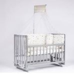 Bebeget G6 60x120 cm Süper Natural Ahşap 4 Kademeli Gri Anne Yanı Sallanır Uyku Seti Yatak ve Bebek Beşiği