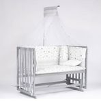Bebeget G7 60x120 cm Süper Natural Ahşap 4 Kademeli Gri Anne Yanı Sallanır Uyku Seti Yatak ve Bebek Beşiği