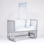 Bebeget G8 60x120 cm Süper Natural Ahşap 4 Kademeli Gri Anne Yanı Sallanır Uyku Seti Yatak ve Bebek Beşiği