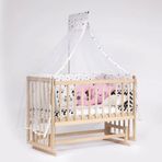 Bebeget S03 60X120 cm Süper Full Natural Ahşap 4 Kademeli Anne Yanı Sallanır Uyku Seti Yatak ve Bebek Beşiği