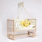 Bebeget S04 60X120 cm Süper Full Natural Ahşap 4 Kademeli Anne Yanı Sallanır Uyku Seti Yatak ve Bebek Beşiği