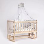 Bebeget S05 60X120 cm Süper Full Natural Ahşap 4 Kademeli Anne Yanı Sallanır Uyku Seti Yatak ve Bebek Beşiği