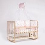 Bebeget S05 60X120 cm Süper Full Natural Ahşap Beşik 4 Kademeli Anne Yanı Sallanır Uyku Seti Yatak ve Bebek Beşiği