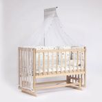 Bebeget S06 60X120 cm Süper Full Natural Ahşap 4 Kademeli Anne Yanı Sallanır Uyku Seti Yatak ve Bebek Beşiği