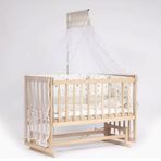Bebeget S08 60X120 cm Süper Full Natural Ahşap 4 Kademeli Anne Yanı Sallanır Uyku Seti Yatak ve Bebek Beşiği