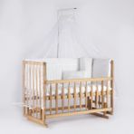 Bebeget Vernikli Ahşap 60x120 Beşik 4 Kademeli Anne Yanı Sallanır Bebek Beşiği -Uyku Seti+Yatak D1