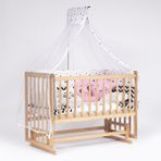Bebeget Vernikli Ahşap Doğal Beşik 4 Kademeli Anne Yanı Sallanır Bebek Beşiği 60X120 -Uyku Seti+Yatak D7