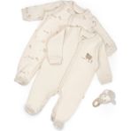 Bebek 2'li Patikli Tulum SET,%100 Organik Pamuk,bebek ve Yenidoğan Serisi - Krem - 3 - 6 Ay