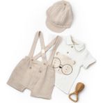 Bebek 3'lü Salopet Müslin Takım %100 Pamuk - Yenidoğan - CSYM7102 - Vizon - 18 - 24 Ay