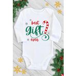 Bebek Beyaz En Güzel Hediye Baskılı Uzun Kol Çıtçıtlı Body 5522yuN, 9 Ay