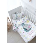 Bebek Boy Nevresim Takımı (100x150) - For Baby Serisi - Hortumda Uyuyan Pembe Fil